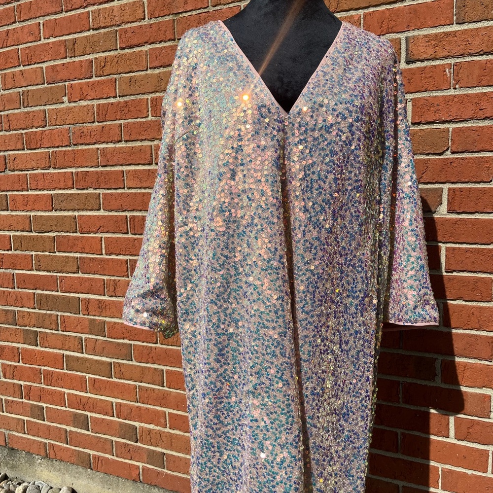 H&M irredescent Sequin V-Neck Dress with Dolman Sleeves